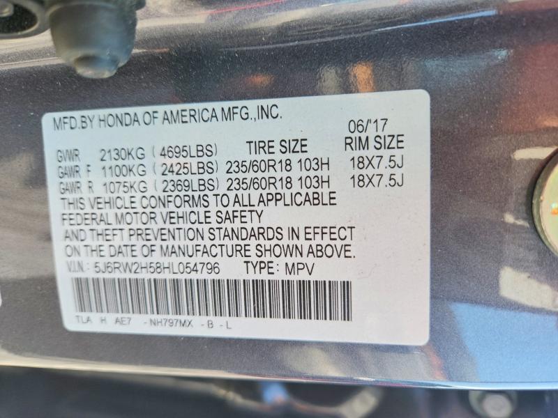Auction sale of the 2017 Honda Crv, vin: 5J6RW2H58HL054796, lot number: 59376466