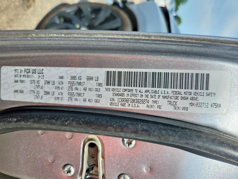 59626546 :رقم المزاد ، 1C6RR6FG9KS629274 vin ، 2019 Ram 1500 Classic مزاد بيع