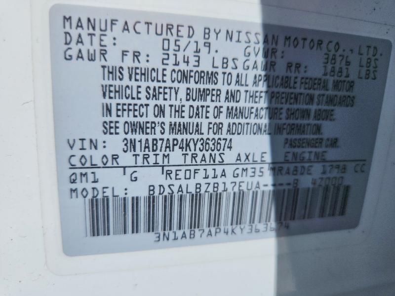 Продаж на аукціоні авто 2019 Nissan Sentra, vin: 3N1AB7AP4KY363674, номер лоту: 61188066