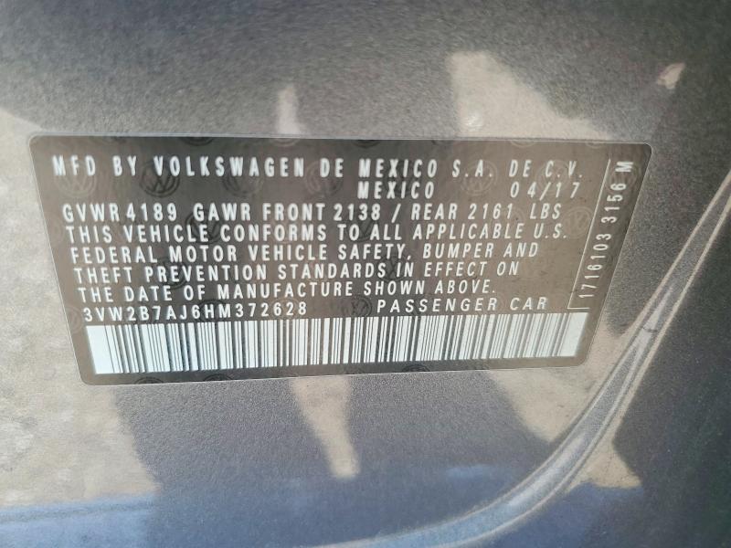 Продажа на аукционе авто 2017 Volkswagen Jetta, vin: 3VW2B7AJ6HM372628, номер лота: 60701356