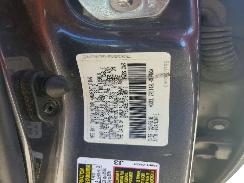 2012 Toyota Corolla მანქანა იყიდება აუქციონზე, vin: 5YFBU4EE7CP010513, აუქციონის ნომერი: 58821516