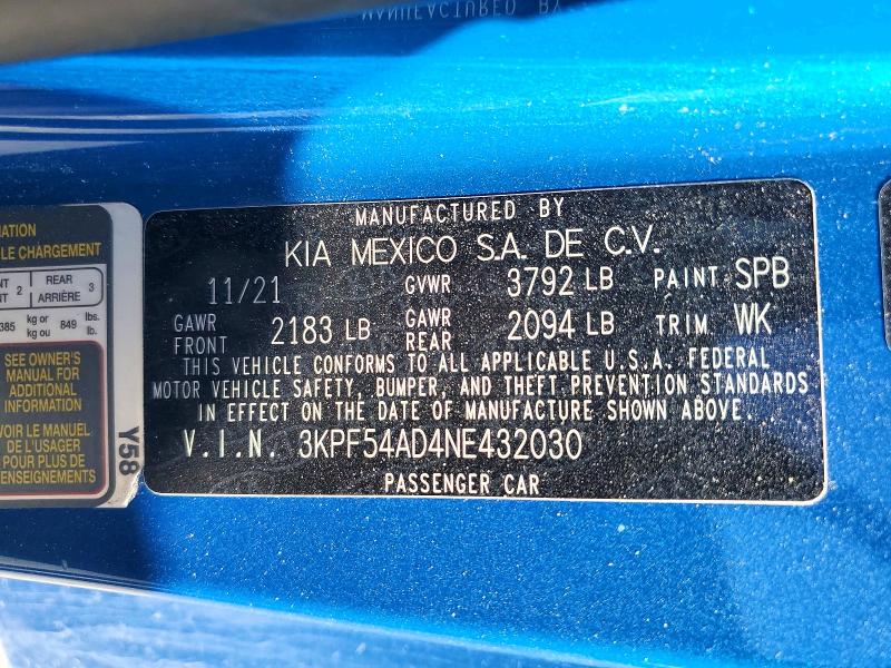 Aukcja sprzedaży 2022 Kia Forte, vin: 3KPF54AD4NE432030, numer aukcji: 59663256