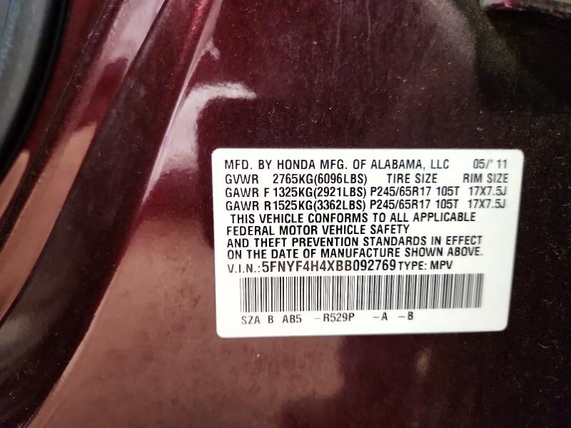 Aukcja sprzedaży 2011 Honda Pilot, vin: 5FNYF4H4XBB092769, numer aukcji: 61188566