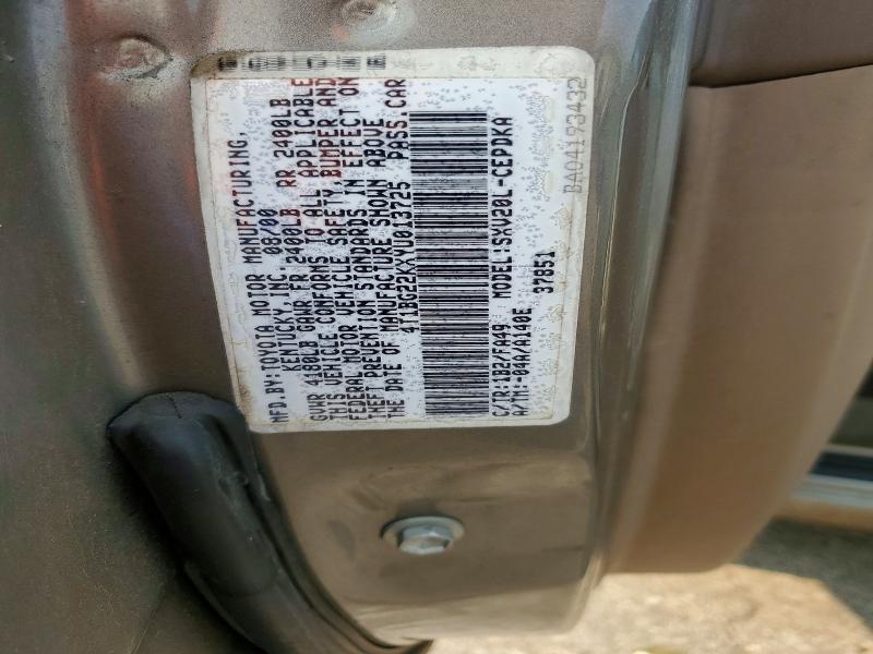 Aukcja sprzedaży 2000 Toyota Camry, vin: 4T1BG22KXYU013725, numer aukcji: 61729676