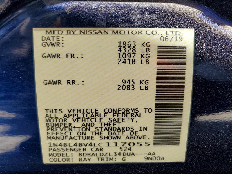 Aukcja sprzedaży 2020 Nissan Altima, vin: 1N4BL4BV4LC117055, numer aukcji: 60222026