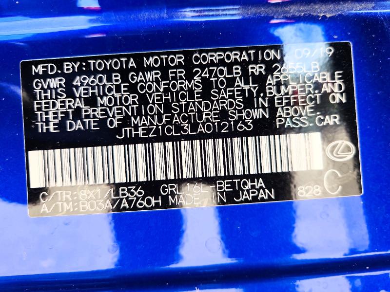 Aukcja sprzedaży 2020 Lexus Gs, vin: JTHEZ1CL3LA012163, numer aukcji: 60306856