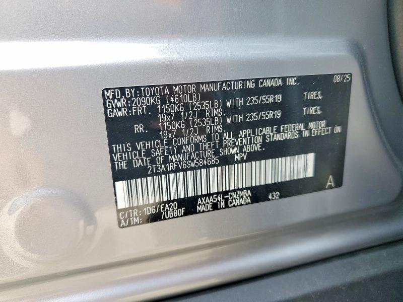 59799976 :رقم المزاد ، 2T3A1RFV6SW584685 vin ، 2025 Toyota Rav4 مزاد بيع