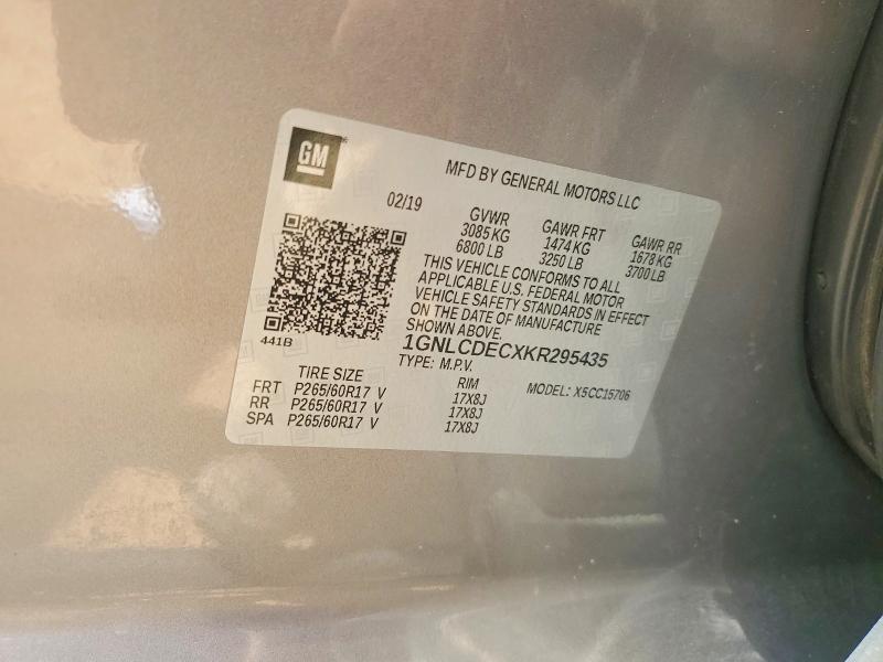 Продажа на аукционе авто 2019 Chevrolet Tahoe, vin: 1GNLCDECXKR295435, номер лота: 62345836