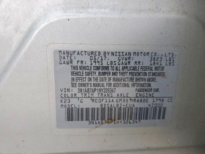 Aukcja sprzedaży 2017 Nissan Sentra, vin: 3N1AB7AP1HY326347, numer aukcji: 61887296