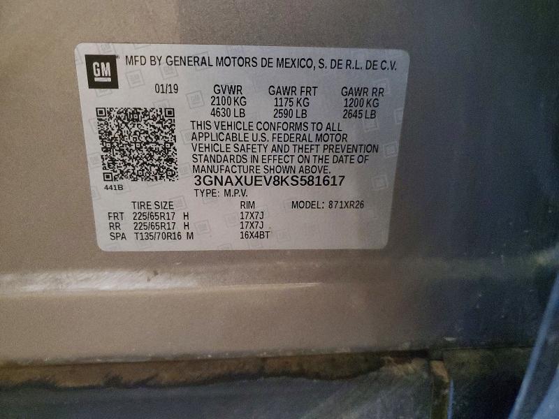 62869016 :رقم المزاد ، 3GNAXUEV8KS581617 vin ، 2019 Chevrolet Equinox مزاد بيع