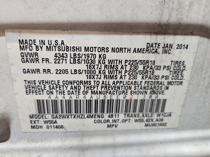 Aukcja sprzedaży 2014 Mitsubishi Outlander Sport, vin: 4A4AR4AU8EE021300, numer aukcji: 61408816