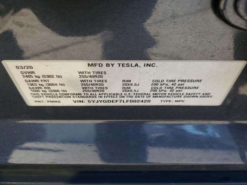 Aukcja sprzedaży 2020 Tesla Model Y, vin: 5YJYGDEF7LF002420, numer aukcji: 62357966