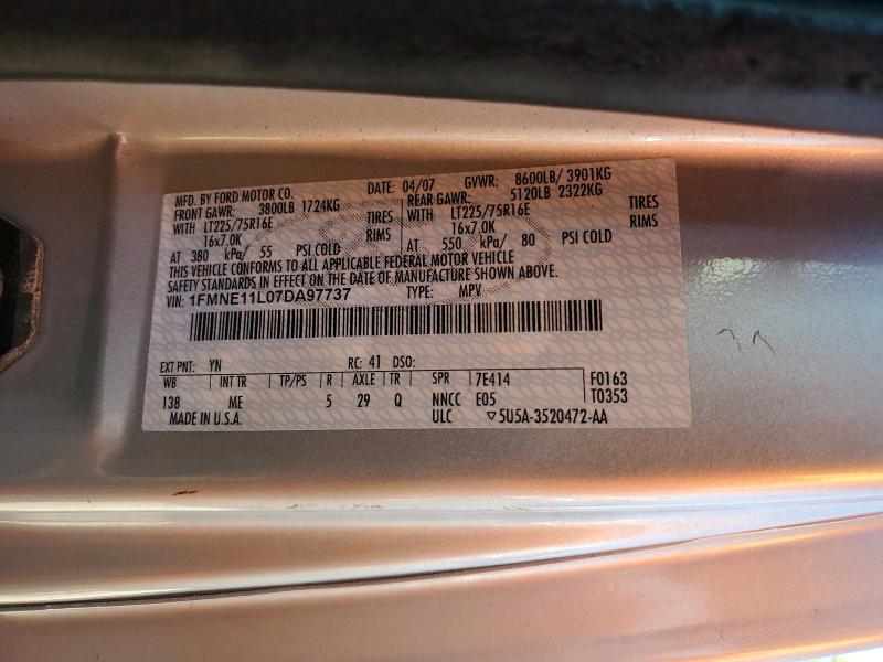 60254546 :رقم المزاد ، 1FMNE11L07DA97737 vin ، 2007 Ford Ecoline مزاد بيع