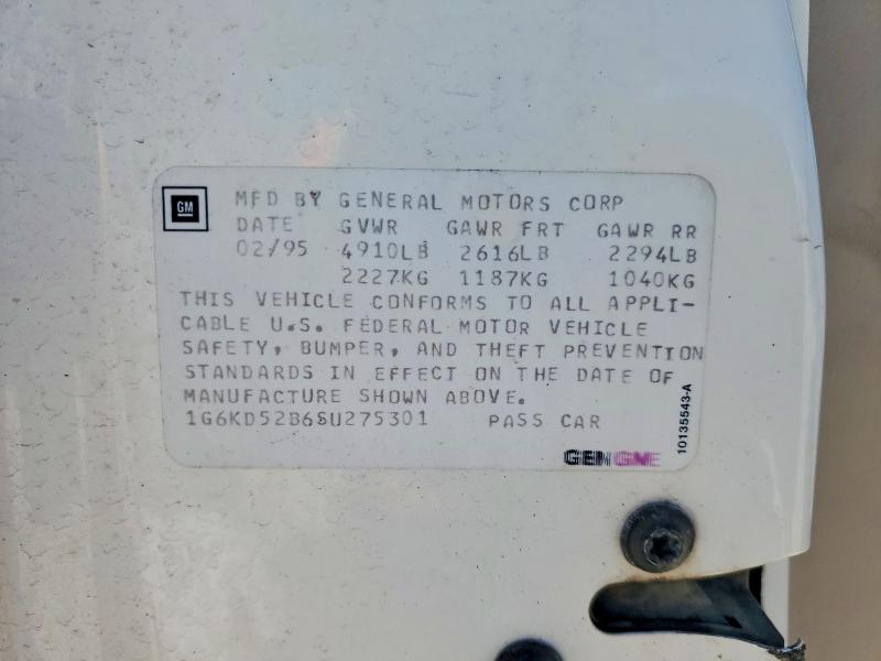 1995 Cadillac Deville მანქანა იყიდება აუქციონზე, vin: 1G6KD52B6SU275301, აუქციონის ნომერი: 60893726