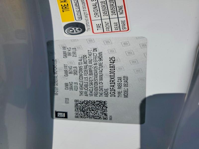 2018 Chevrolet Camaro მანქანა იყიდება აუქციონზე, vin: 1G1FA1RX0J0187425, აუქციონის ნომერი: 61904836