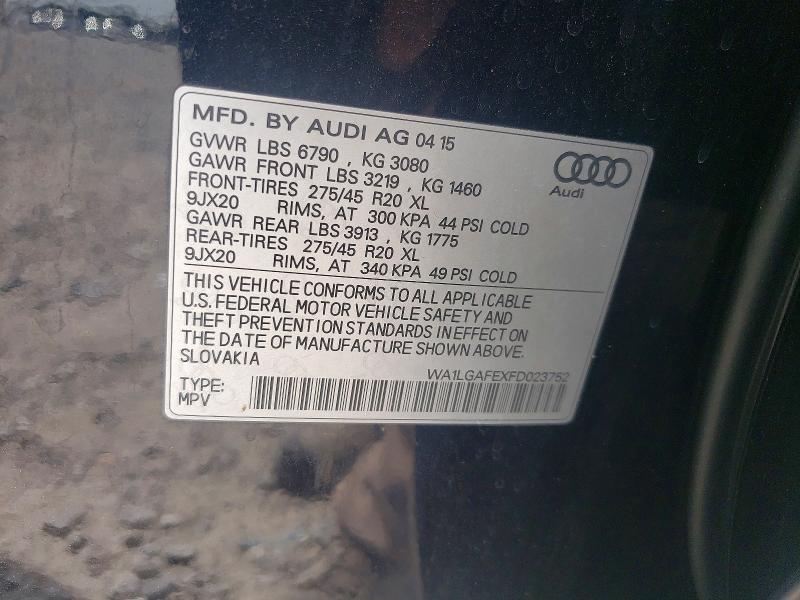 62057106 :رقم المزاد ، WA1LGAFEXFD023752 vin ، 2015 Audi Q7 مزاد بيع