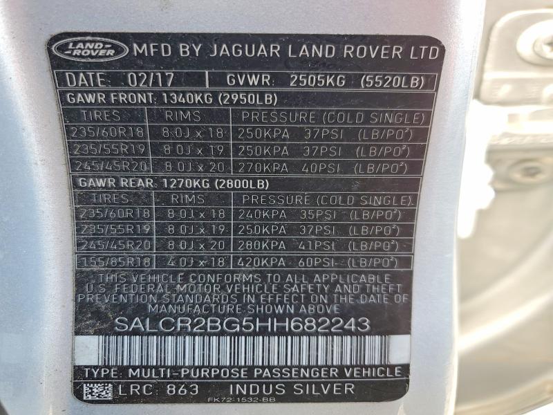2017 Land Rover Discovery Sport მანქანა იყიდება აუქციონზე, vin: SALCR2BG5HH682243, აუქციონის ნომერი: 63732596