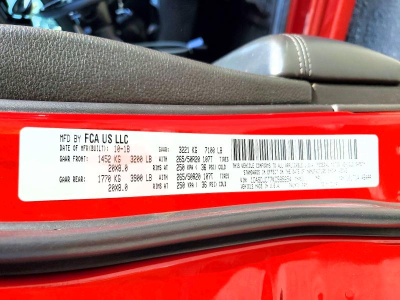 Aukcja sprzedaży 2019 Dodge Durango, vin: 1C4SDJCT7KC585654, numer aukcji: 61042506