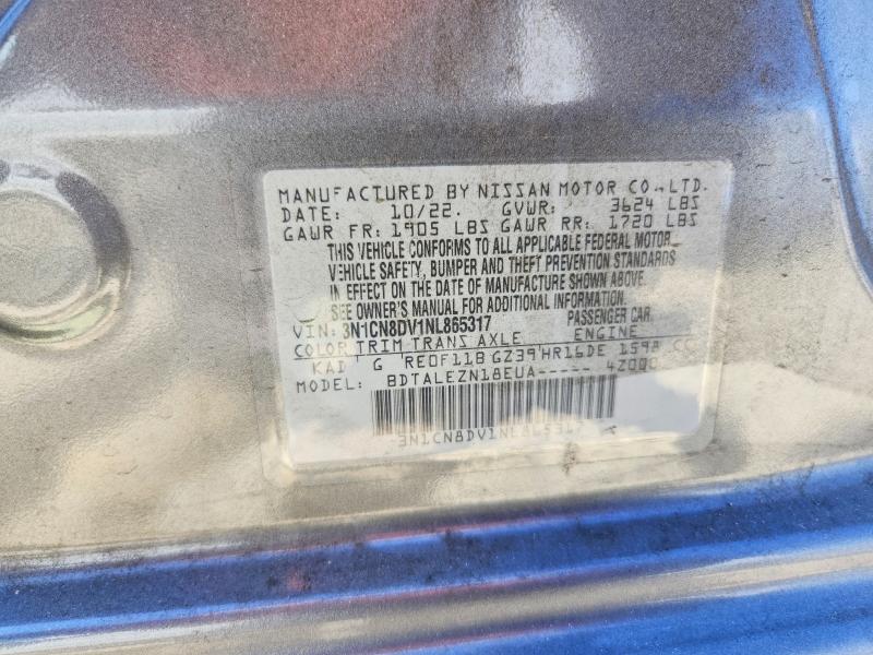 2022 Nissan Versa მანქანა იყიდება აუქციონზე, vin: 3N1CN8DV1NL865317, აუქციონის ნომერი: 60976286