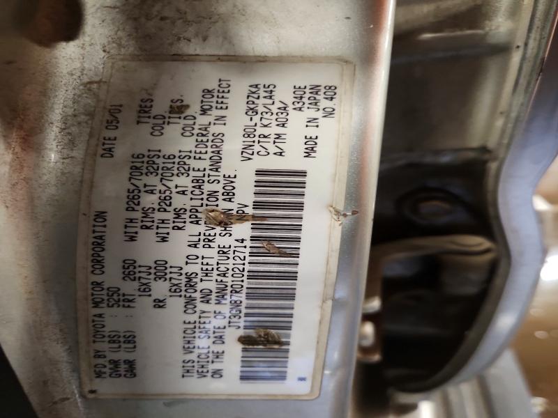 2001 Toyota 4runner მანქანა იყიდება აუქციონზე, vin: JT3GN87R010212714, აუქციონის ნომერი: 61194896