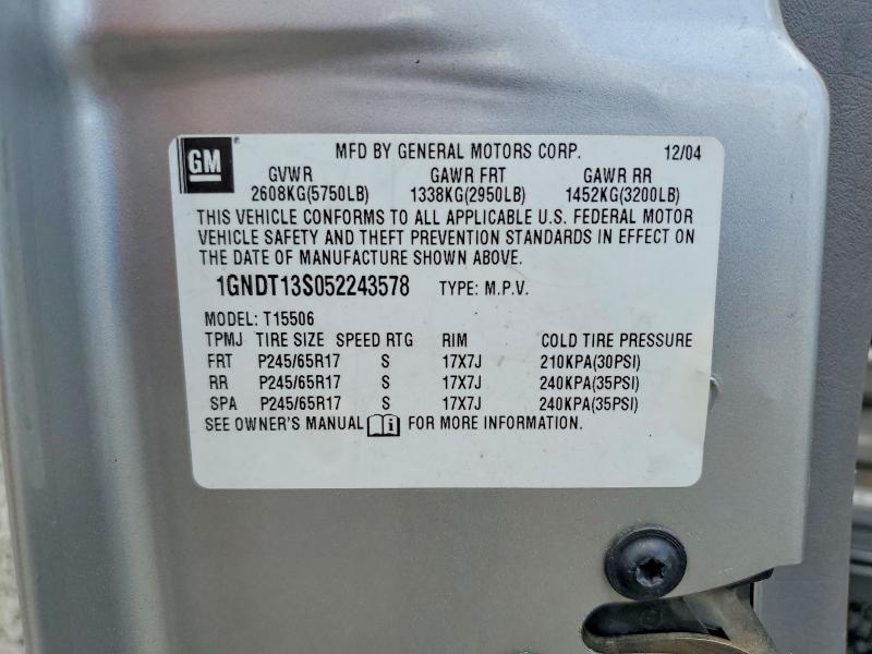 Продажа на аукционе авто 2005 Chevrolet Trailblazer, vin: 1GNDT13S052243578, номер лота: 59919806