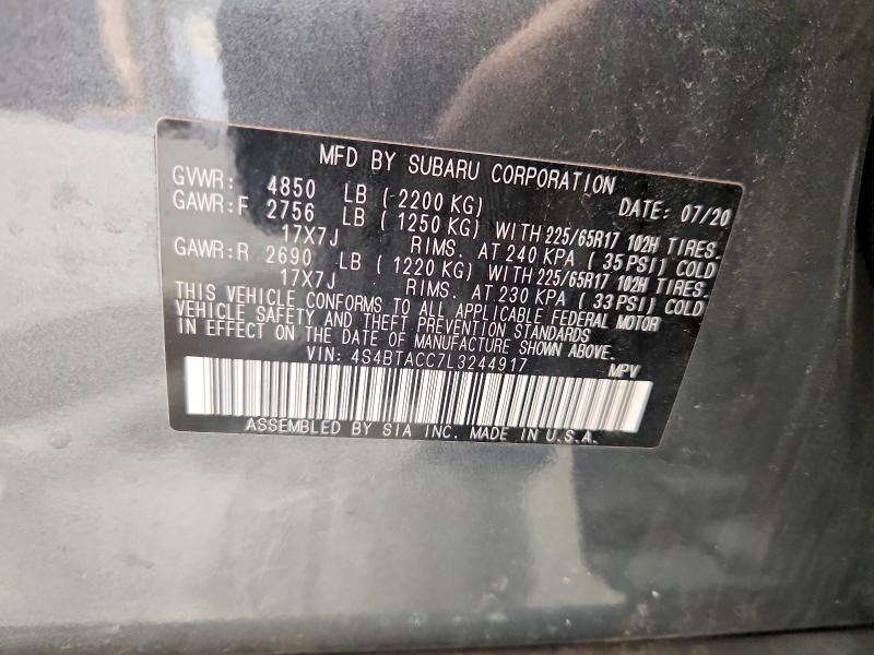 Продаж на аукціоні авто 2020 Subaru Outback, vin: 4S4BTACC7L3244917, номер лоту: 60983036