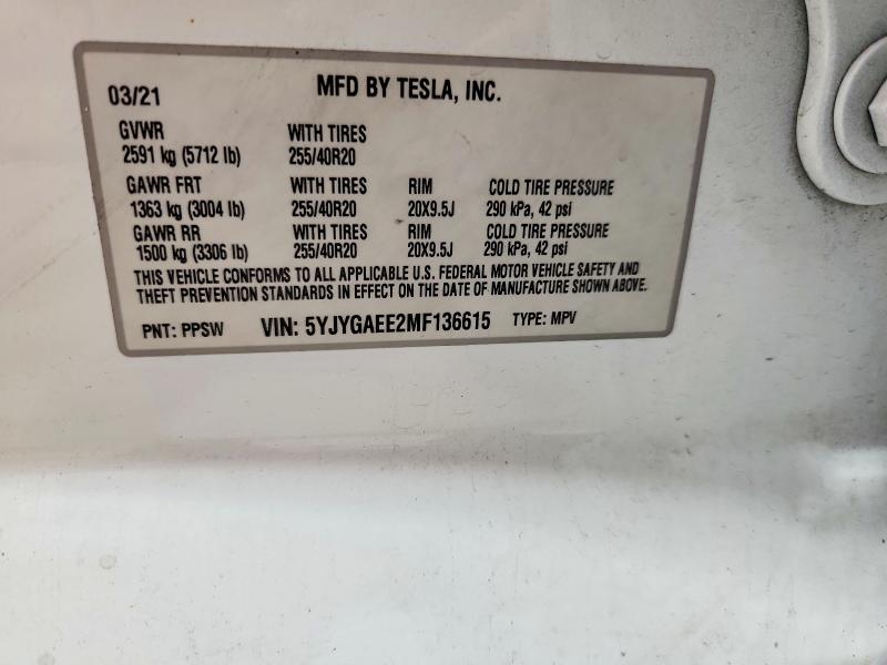 Продаж на аукціоні авто 2021 Tesla Model Y, vin: 5YJYGAEE2MF136615, номер лоту: 60750576