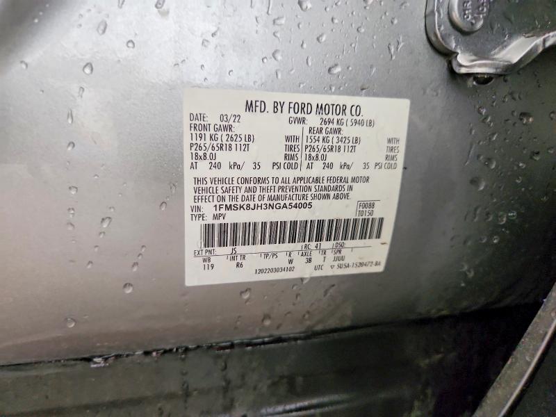 Auction sale of the 2022 Ford Explorer, vin: 1FMSK8JH3NGA54005, lot number: 60587096