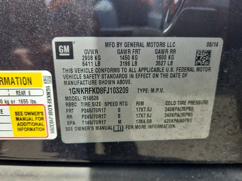 Продаж на аукціоні авто 2015 Chevrolet Traverse, vin: 1GNKRFKD8FJ103209, номер лоту: 61891926