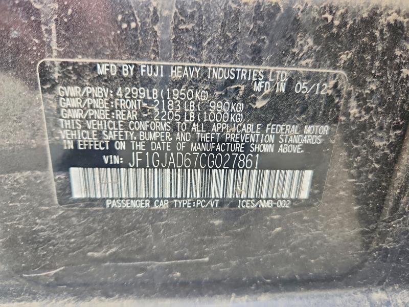 Продажа на аукционе авто 2012 Subaru Impreza, vin: JF1GJAD67CG027861, номер лота: 59254616