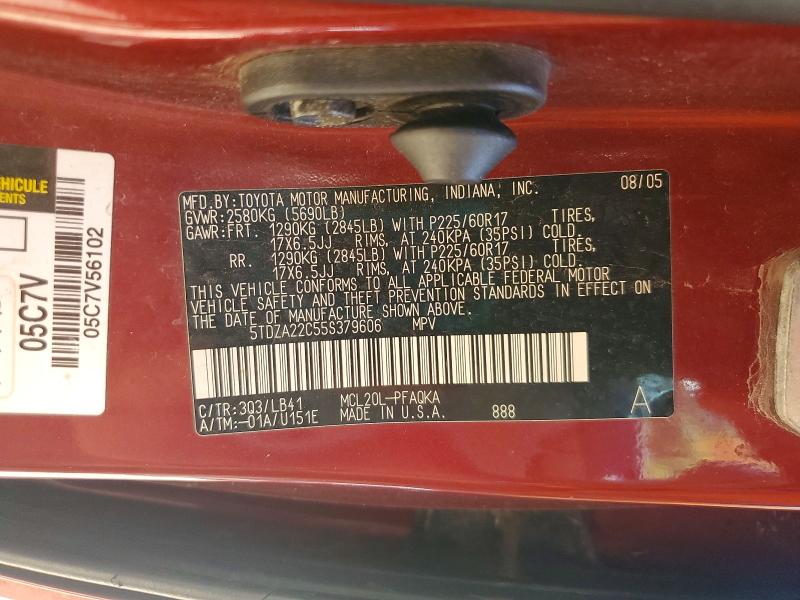 Aukcja sprzedaży 2005 Toyota Sienna, vin: 5TDZA22C55S379606, numer aukcji: 63178836