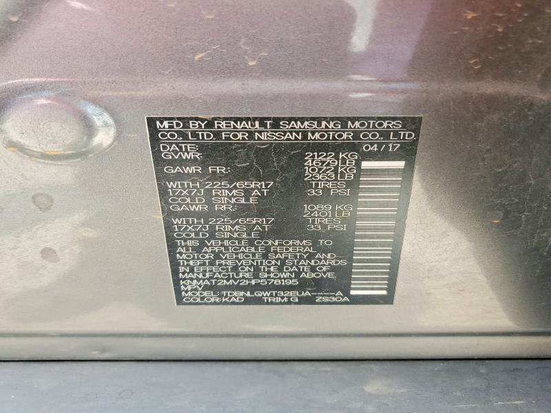 60565966 :رقم المزاد ، KNMAT2MV2HP578195 vin ، 2017 Nissan Rogue مزاد بيع