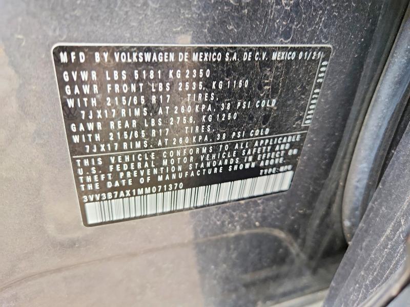 Aukcja sprzedaży 2021 Volkswagen Tiguan, vin: 3VV3B7AX1MM071370, numer aukcji: 57240156