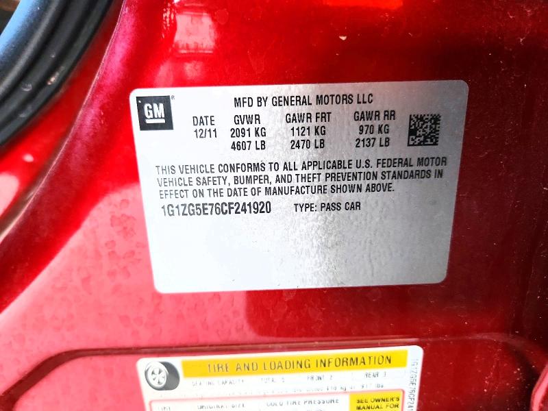 Auction sale of the 2012 Chevrolet Malibu, vin: 1G1ZG5E76CF241920, lot number: 61435746