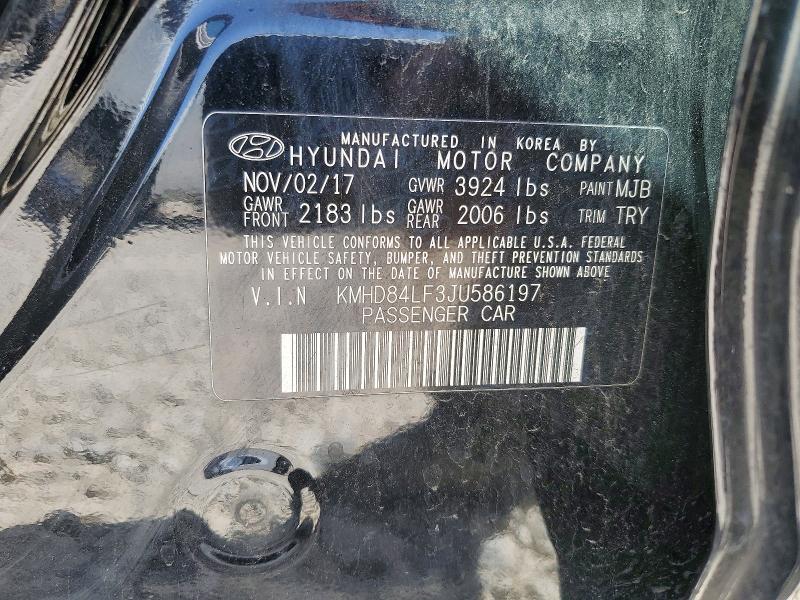 62064126 :رقم المزاد ، KMHD84LF3JU586197 vin ، 2018 Hyundai Elantra مزاد بيع