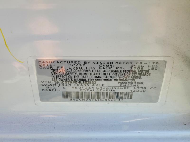 2017 Nissan Versa მანქანა იყიდება აუქციონზე, vin: 3N1CN7AP0HL852532, აუქციონის ნომერი: 59353436
