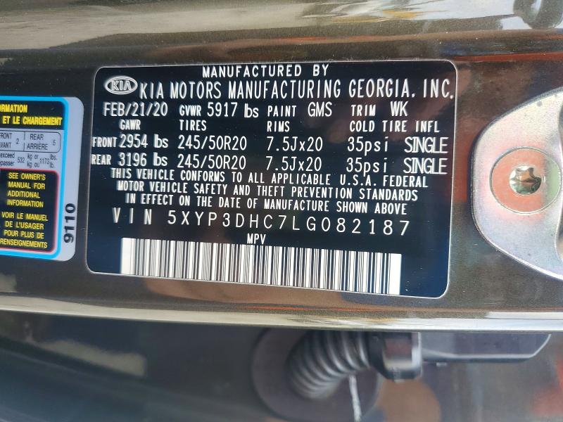61913296 :رقم المزاد ، 5XYP3DHC7LG082187 vin ، 2020 Kia Telluride مزاد بيع