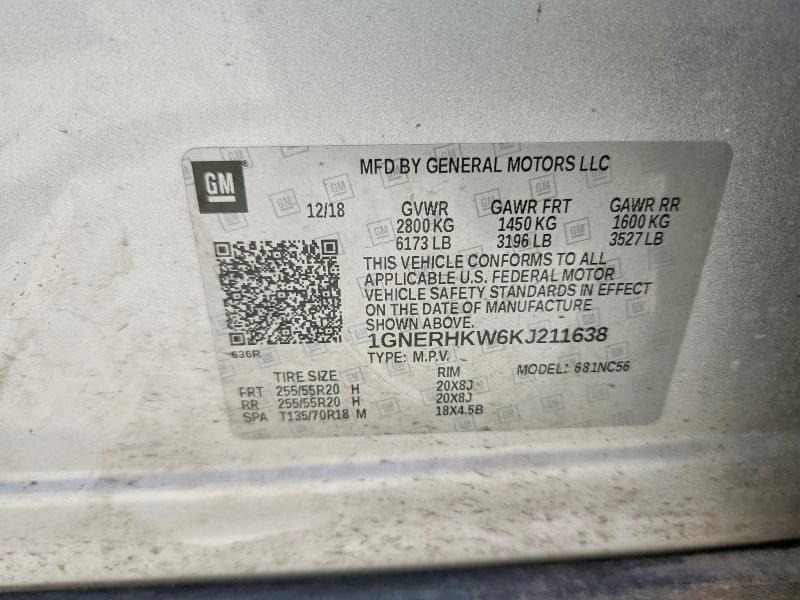 Aukcja sprzedaży 2019 Chevrolet Traverse, vin: 1GNERHKW6KJ211638, numer aukcji: 59667796