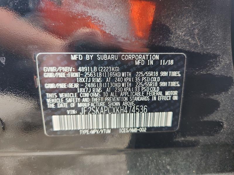 61494996 :رقم المزاد ، JF2SKAPCXKH474536 vin ، 2019 Subaru Forester مزاد بيع