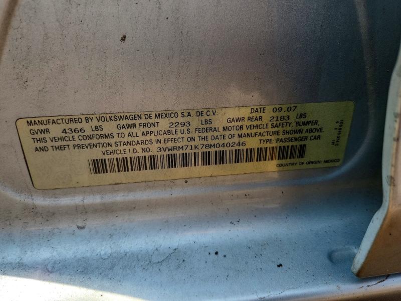 63013896 :رقم المزاد ، 3VWRM71K78M040246 vin ، 2008 Volkswagen Jetta مزاد بيع