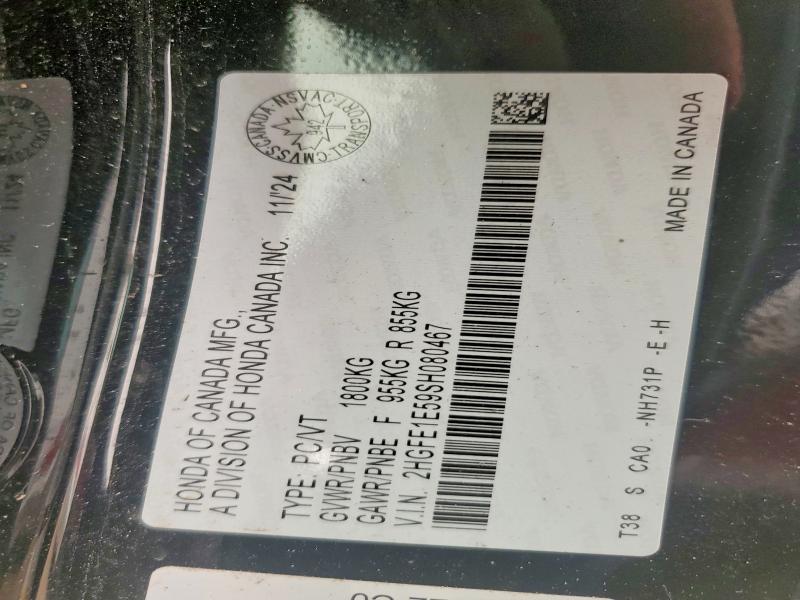 Aukcja sprzedaży 2025 Honda Civic, vin: 2HGFE1E59SH080467, numer aukcji: 60868766