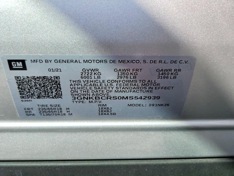 Aukcja sprzedaży 2021 Chevrolet Blazer, vin: 3GNKBCRS0MS542939, numer aukcji: 62140286