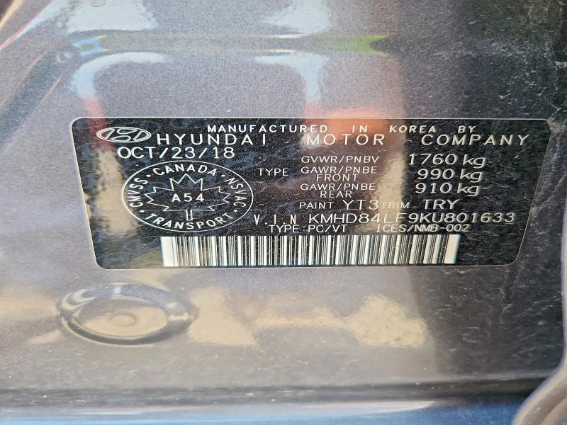 Продажа на аукционе авто 2019 Hyundai Elantra, vin: KMHD84LF9KU801633, номер лота: 77249405
