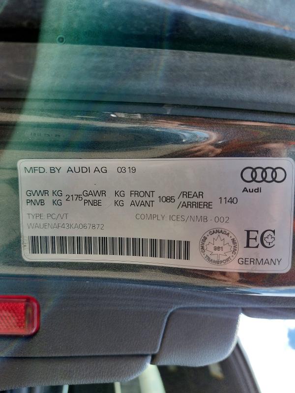 Продаж на аукціоні авто 2019 Audi A4, vin: WAUENAF43KA067872, номер лоту: 62111956