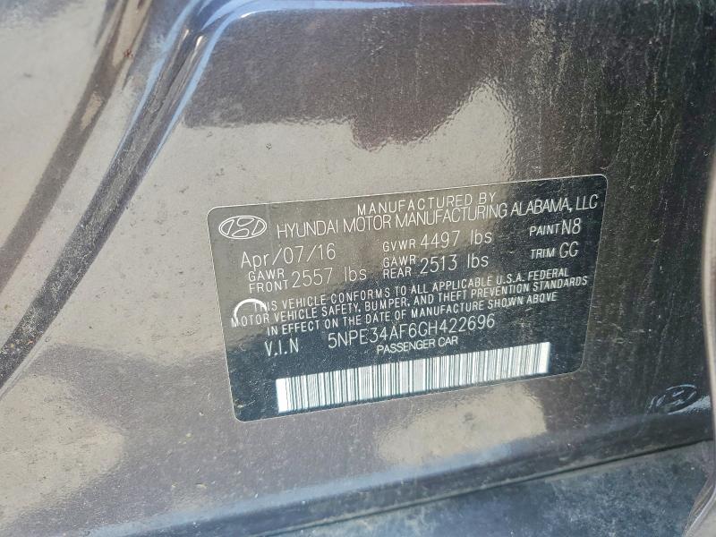 59269816 :رقم المزاد ، 5NPE34AF6GH422696 vin ، 2016 Hyundai Sonata مزاد بيع