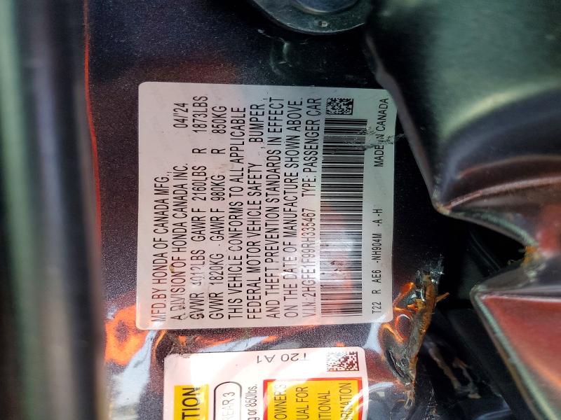 2024 Honda Civic მანქანა იყიდება აუქციონზე, vin: 2HGFE1F99RH335467, აუქციონის ნომერი: 60580296