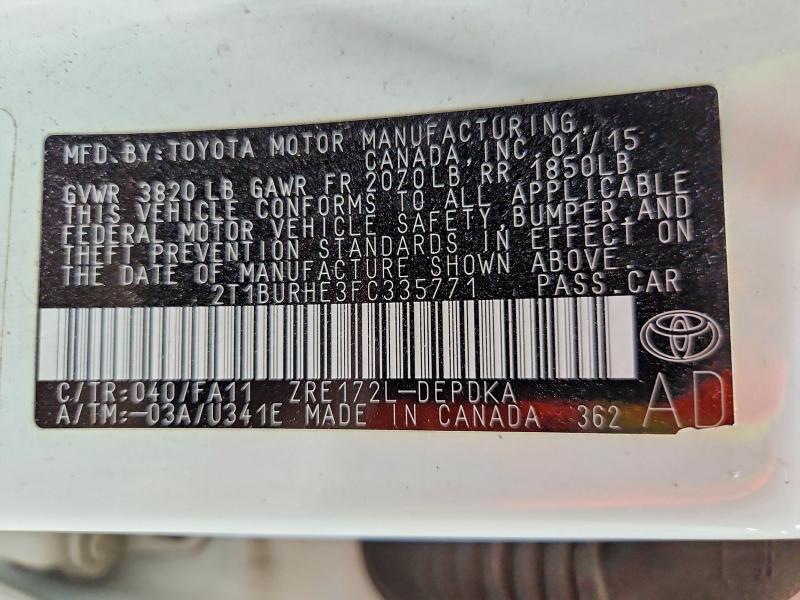 Aukcja sprzedaży 2015 Toyota Corolla, vin: 2T1BURHE3FC335771, numer aukcji: 63405346