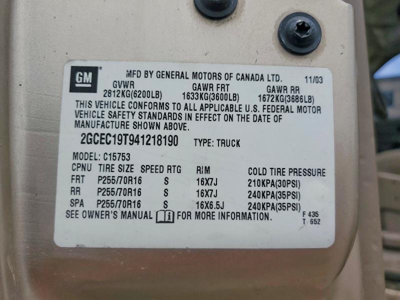 Продажа на аукционе авто 2004 Chevrolet Silverado, vin: 2GCEC19T941218190, номер лота: 60518626