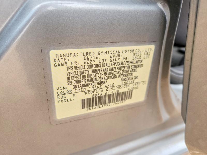 2012 Nissan Sentra მანქანა იყიდება აუქციონზე, vin: 3N1AB6APXCL760587, აუქციონის ნომერი: 61389306