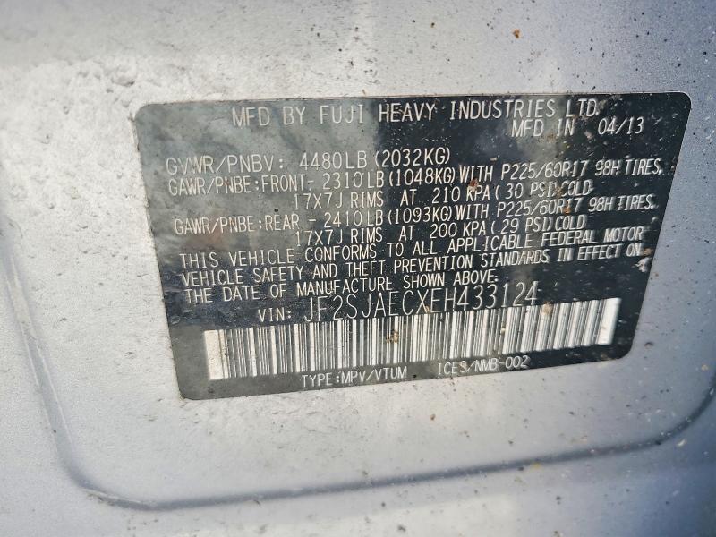 2014 Subaru Forester მანქანა იყიდება აუქციონზე, vin: JF2SJAECXEH433124, აუქციონის ნომერი: 58225326